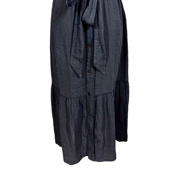 AYR The Kite Midi Dress Cotton Gauze Button Front Pom Pom Tiered Blk PLEASE READ - Picture 8 of 14
